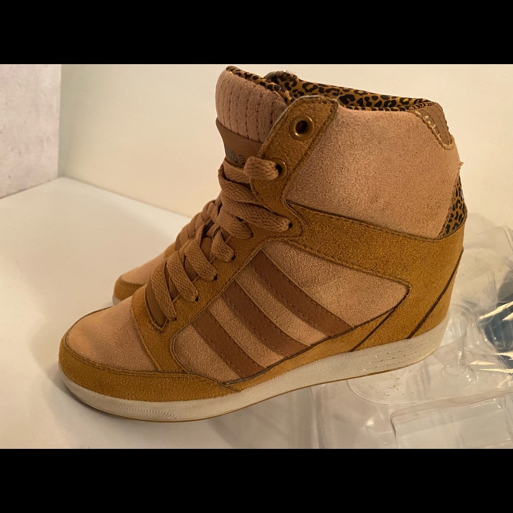 ADIDAS NEO SUPER WEDGE SUEDE HI TOPS 5.5 LEOPARD LINING